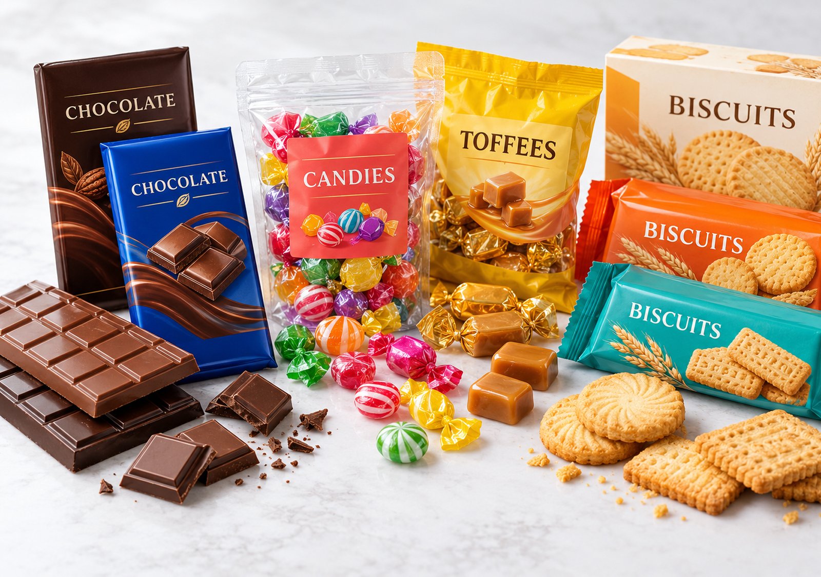 Packaged chocolates and sweets