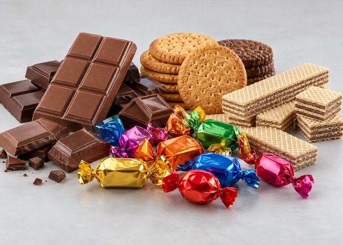 Chocolates, biscuits, wafers and candies